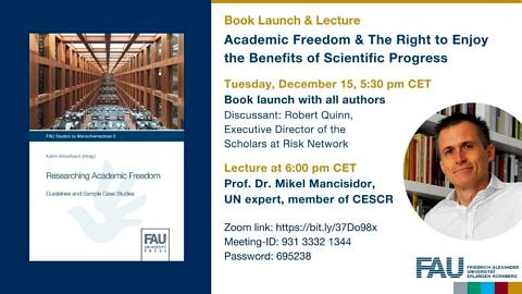 Towards entry "“Academic Freedom & The Right to Enjoy the Benefits of Scientific Progress” – Book Launch & Lecture"