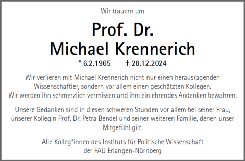 Towards entry "We mourn the loss of Prof. Dr. Michael Krennerich."