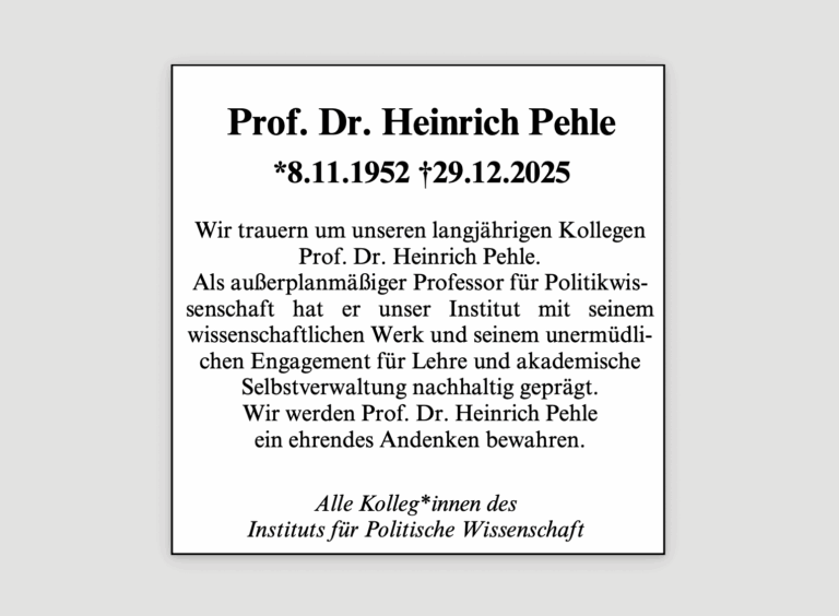 We Mourn the Loss of Prof. Dr. Heinrich Pehle (1952-2025)